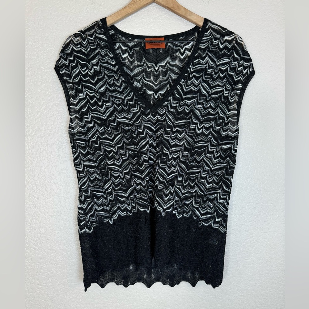 Vintage 2000’s Missoni V Neck Sleeveless Blouse size 44 US 8 Medium Black White - Picture 2 of 10